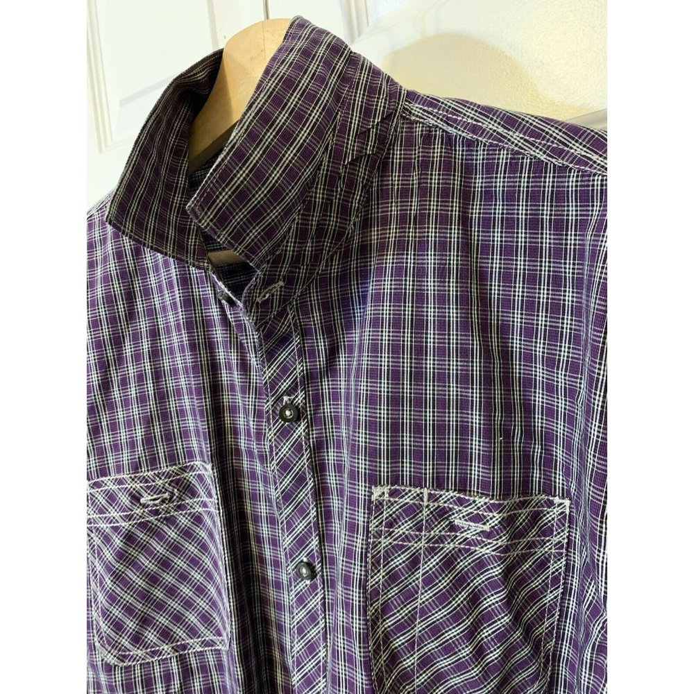 Michael Brandon Button Up Shirt Men’s‎ Sz XL Purple Black White Long Sleeve